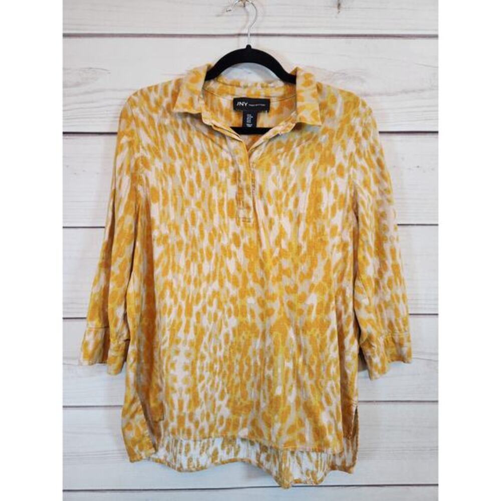 Jones New York‎ Women's Tan Orange Animal Print 3/4 Sleeve Blouse Size Medium